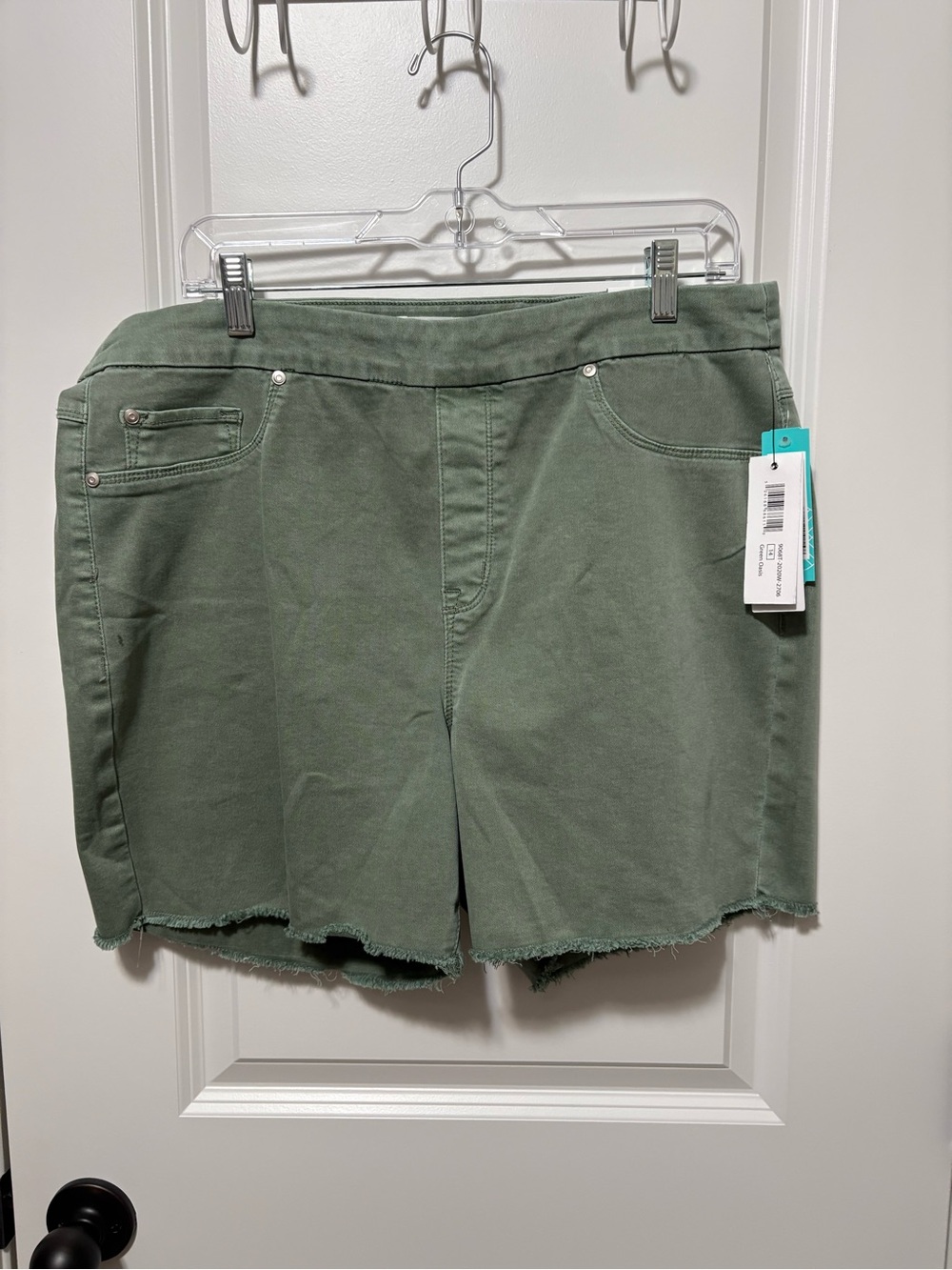 Women's Olive Green Frayed Hem Jean Shorts